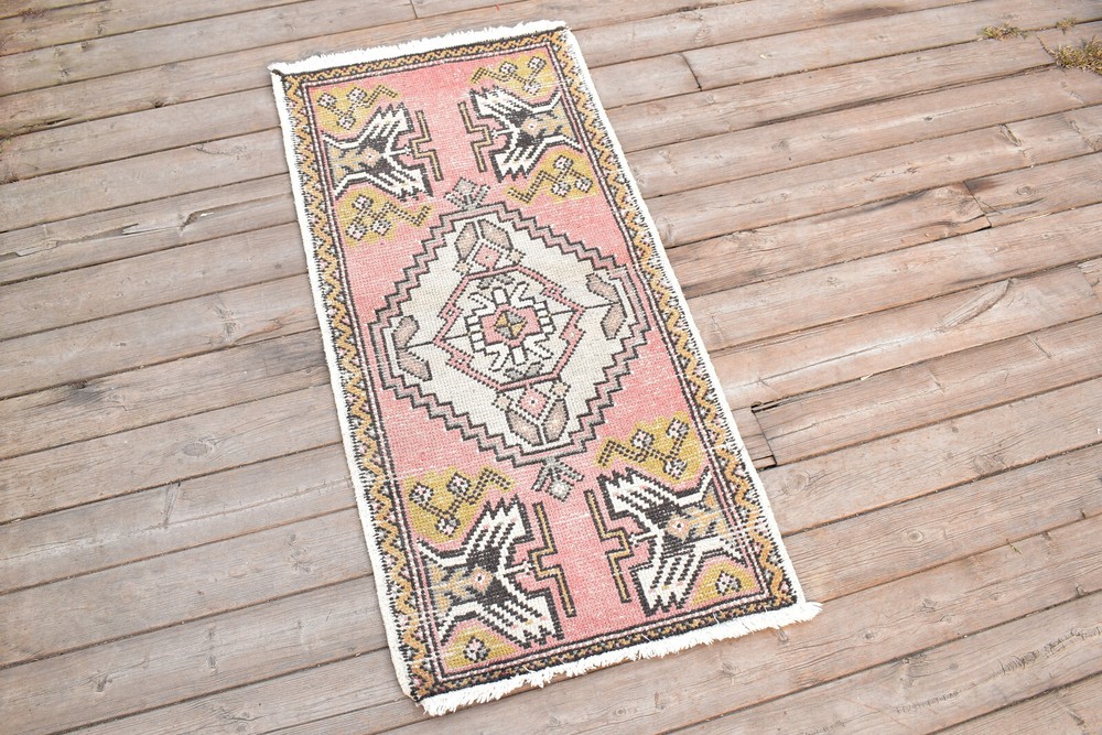 Turkish Carpet Hand Knotted 1x3 Size Doormat Chair Multi Color Rug 51x104cm