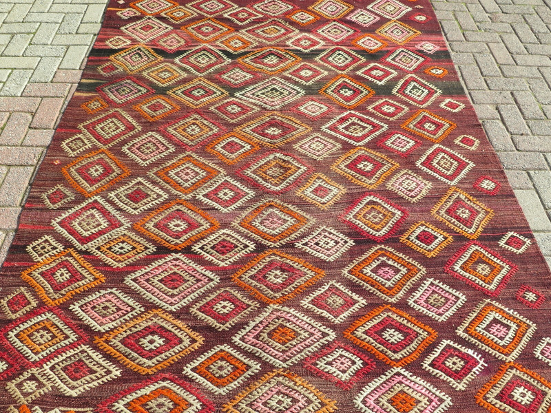 Antique Turkish Tribal Kilim Wool Area Rugs, Large Floor Carpet Teppich 69"x107" gallery