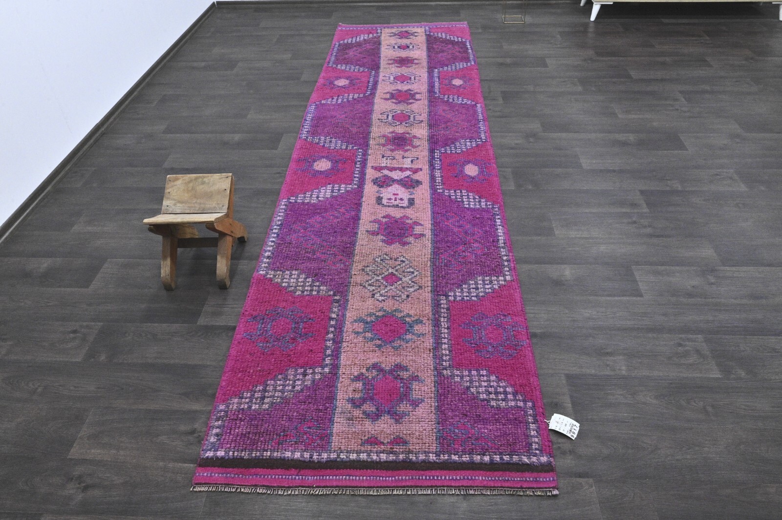 Vintage Turkish Runner Rug 3x12ft Wool Anatolian Handmade Hallway Oushak PINK gallery