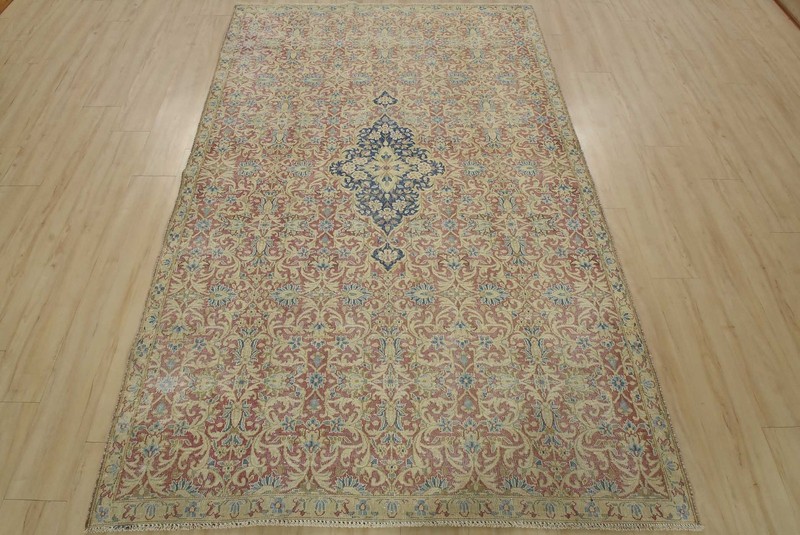 Kermani Rug 5’6” x 8’6” Red Wool Vintage Distressed Hand-Knotted Oriental Carpet gallery