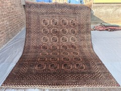 Antique Turkmen Bukhara Rug 6’8 x 8’10 ft Faded Wool Tribal Geometric Area Rug