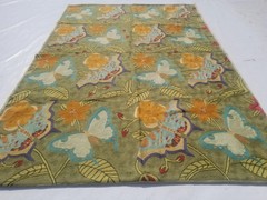 Vintage Traditional Handmade Kashmiri Chain Stitch Wool Green Kilim 5.10x4ft