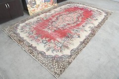 6×10 rug, large vintage turkish oriental rug, hand-knotted faded oushak rug,1432