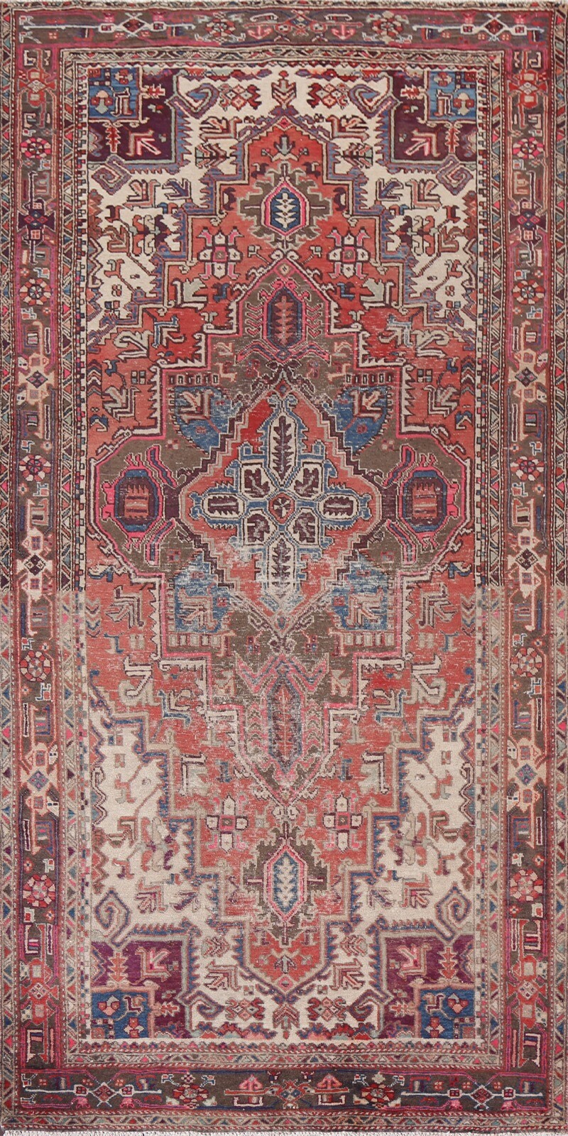 Antique Heriz Geometric Traditional Oriental Area Rug Hand-knotted Wool 5x10 ft gallery