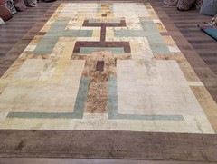 Modern Tibetan Rug 10×14, Wool, Thick Pile, Abstract Geometric, Handmade