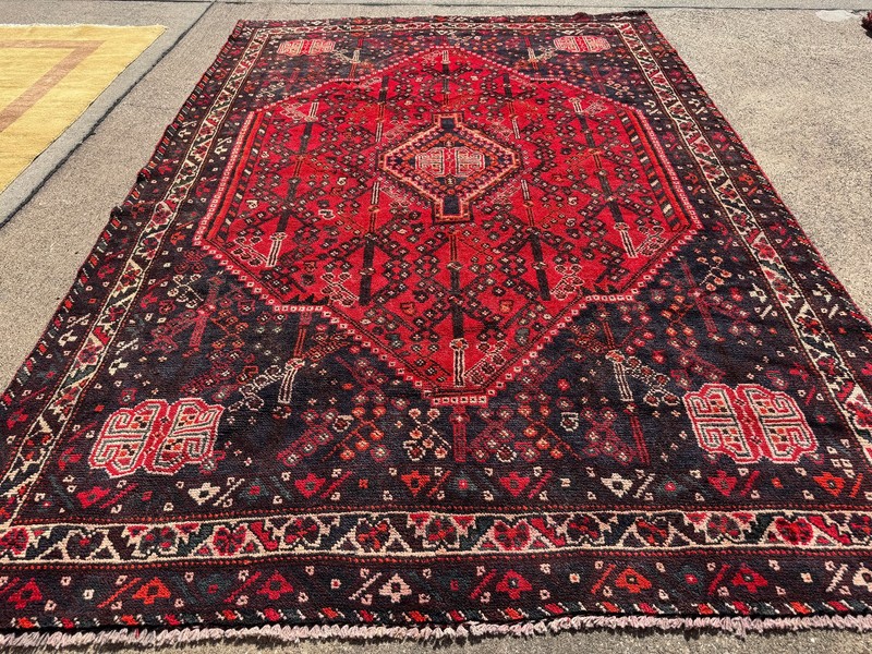 VINTAGE ORIENTAL RUG 7x10 ANTIQUE handmade red blue geometric tribal kazak 6x9 gallery