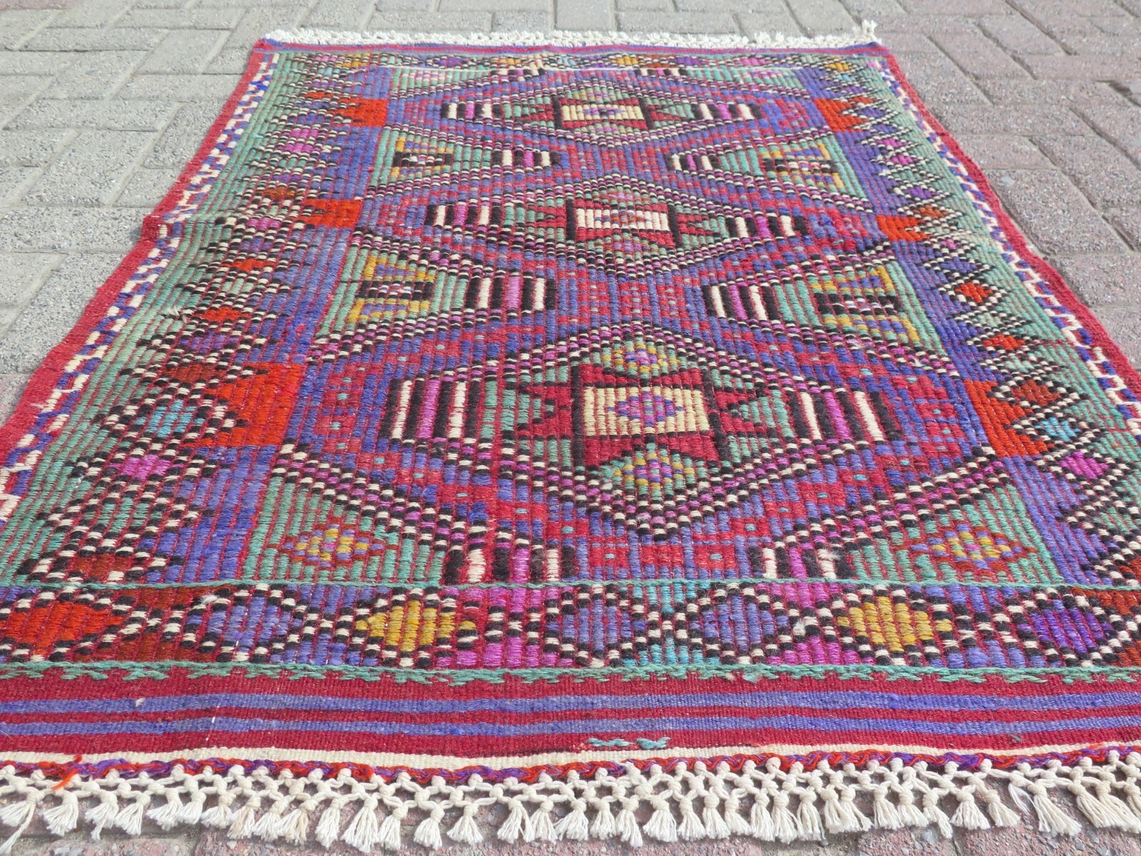 Area Small Rug, Vintage Turkish Small Kilim, Doormat, Bedroom Rug 37"X47" Carpet gallery