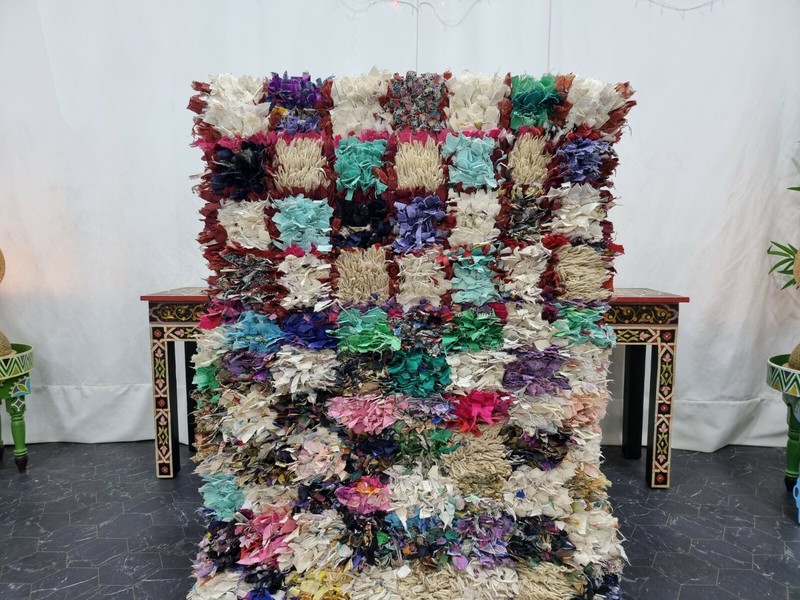 Moroccan Handmade Vintage Boucherouite Rug 2'8''x6'2'' Checkered Multicolor Rug gallery