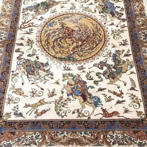Exquisite Handcrafted Pictorial Rug Persian Style Hunting Scene Size 6x4ft gallery