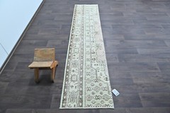 Vintage Turkish Runner Rug 2x7ft Wool Anatolian Handmade Hallway Oushak GREEN