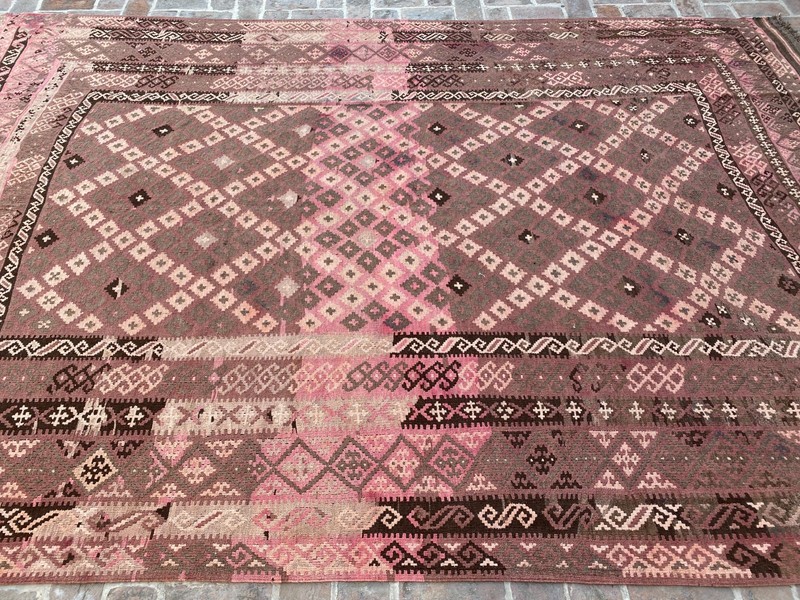 8x12 ft Oriental Afghan Geometric Handwoven Faded Traditional Turkmen Kilim Rug gallery