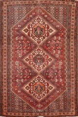 Tribal Red Vintage Area Rug 7×10 Hand-knotted Wool Geometric Traditional Carpet