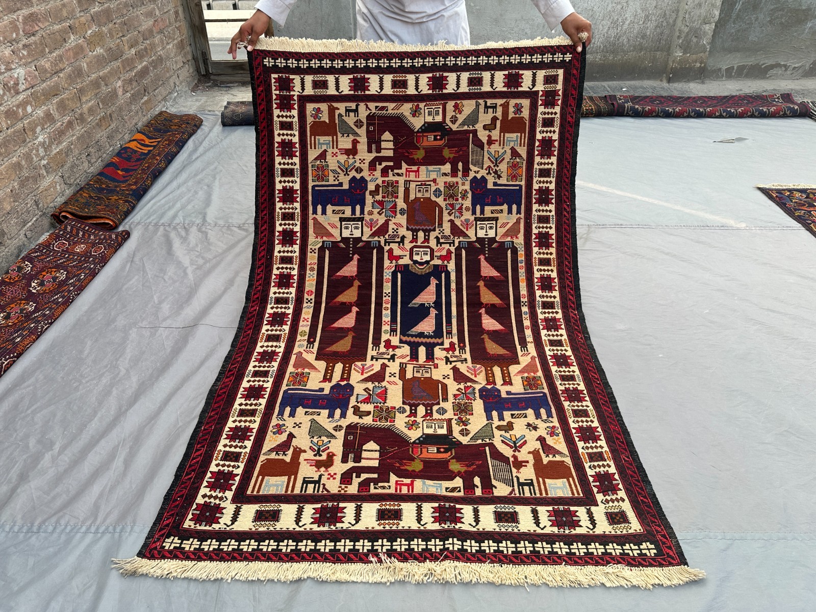 3'9 x 6 ft Vintage Afghan Pictorial Hand Woven Rug Tribal Art Carpet Wall Decor gallery