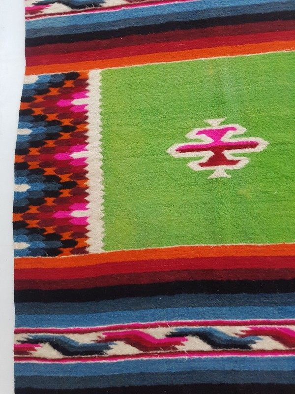 Vintage Handmade Mexican Geometric Traditional Wool Kilim Rug 241x141 cm gallery