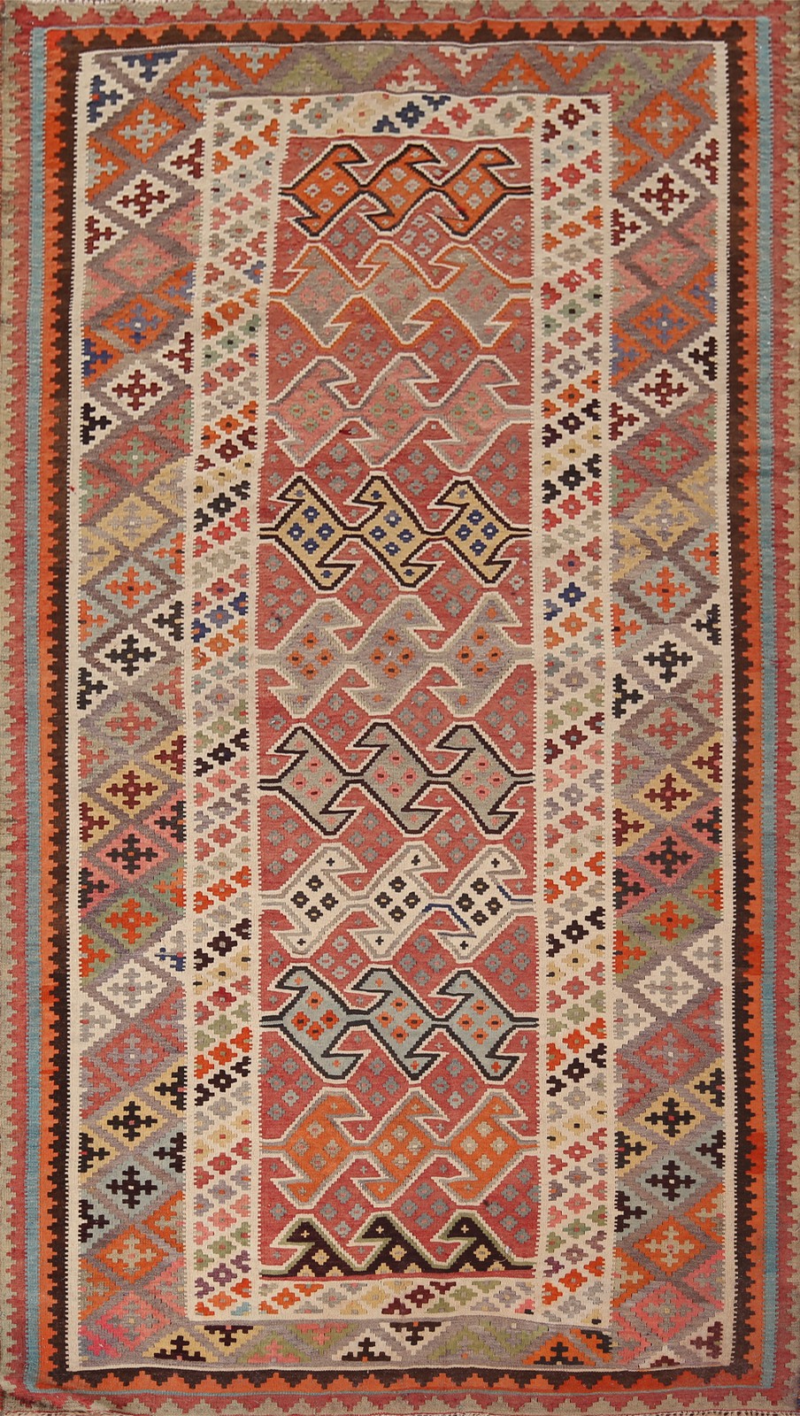 Vintage Hand-Woven Kilim Area Rug 5x10 Ft Geometric Tribal Wool Oriental Carpet gallery