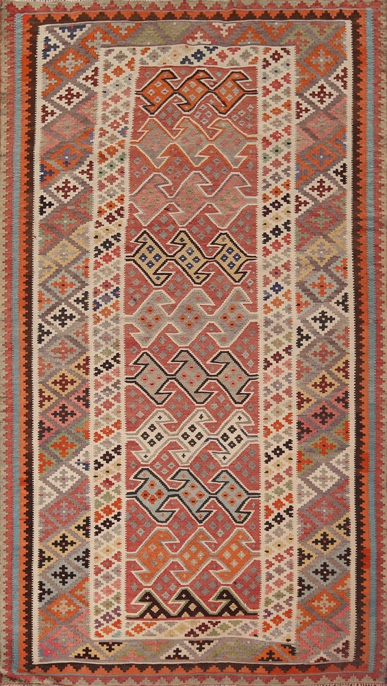 Vintage Hand-Woven Kilim Area Rug 5x10 Ft Geometric Tribal Wool Oriental Carpet