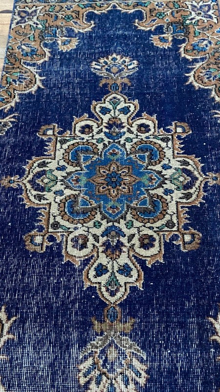 Hand-Knotted Wool Runner Rug: Vintage Blue Oriental Hallway Carpet (2.4x6.7 ft) gallery