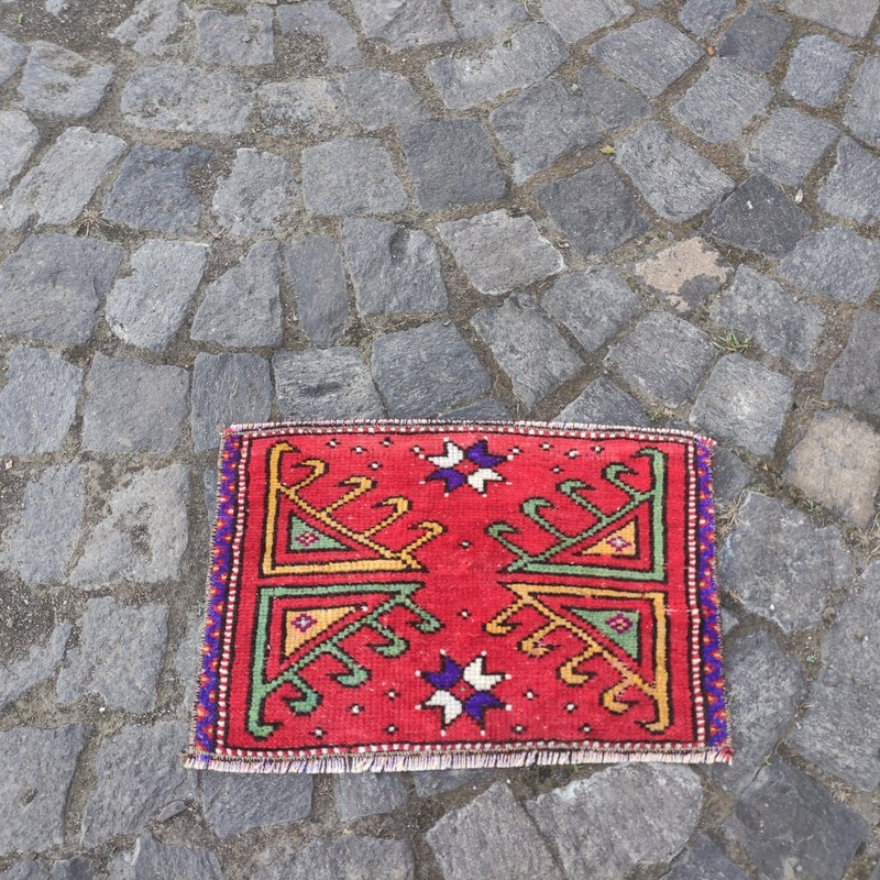 2x1 Turkish Canakkale Vintage Small Rug 48 x 31 cm Bath Mat 1.57 x 1.02 ft gallery