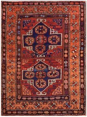 Antique Turkish Anatolian Yuruk Carpet Red Rust Geometric, Salmon Border, 1880s