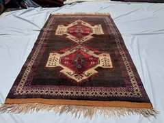 Antique Terracotta Afghan Area Rug 4×6 ft Geometric Baluchi Faded Persian Carpet
