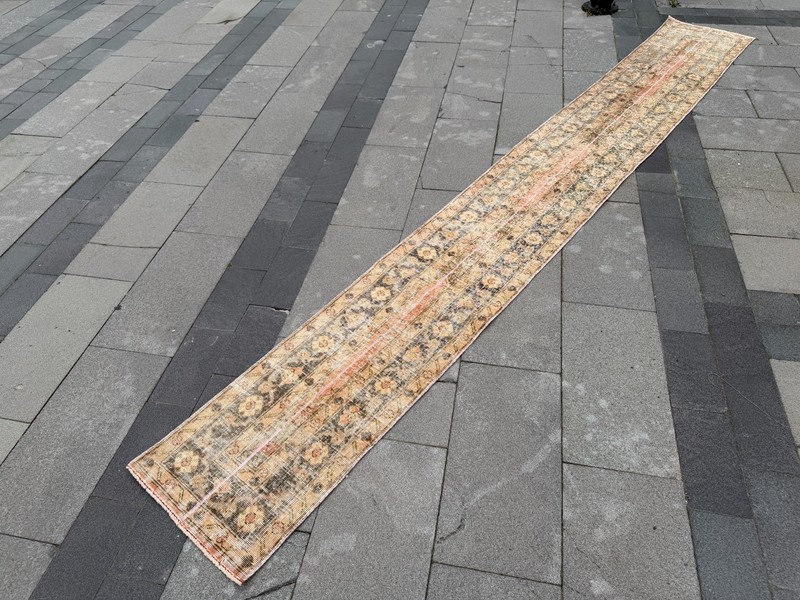 Vintage Oushak Runner Rug 1.6x12.6 ft Skinny Hallway Turkish Rug gallery