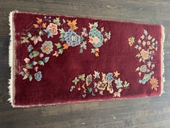 ANTIQUE CHINESE ART DECO 2×3’10 C.1910 GORGEOUS RED HUES AND BRILLIANT FLOWERS