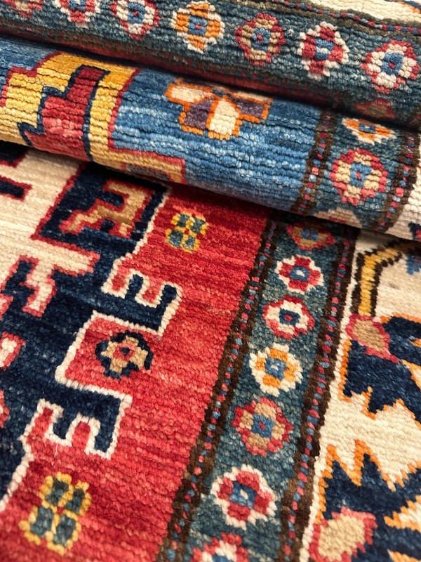 Fine Quality Colorful Handmade Afghan Kazakh Runner, Caucasian Design, 3x8 gallery