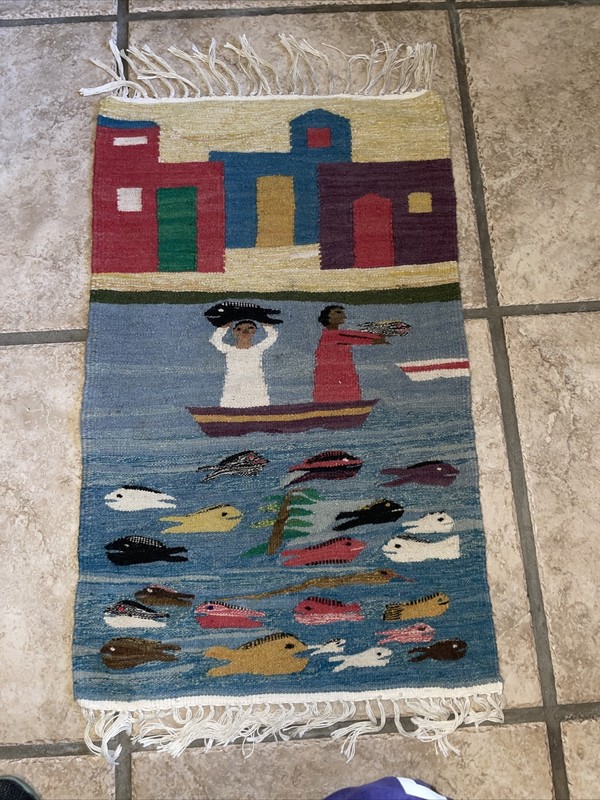 Beautiful ANTIQUE NAVAJO WOOL RUG 33”x20" HAND WOVEN THICK Southwest Native gallery