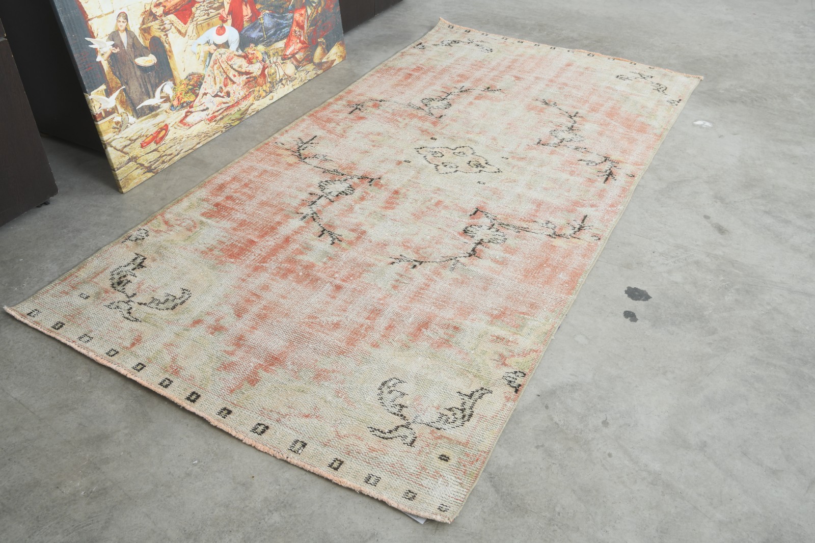 turkish rug 4x8 ft, hand-knotted vintage area rug, muted oushak rug,363 gallery