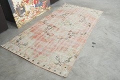 turkish rug 4×8 ft, hand-knotted vintage area rug, muted oushak rug,363