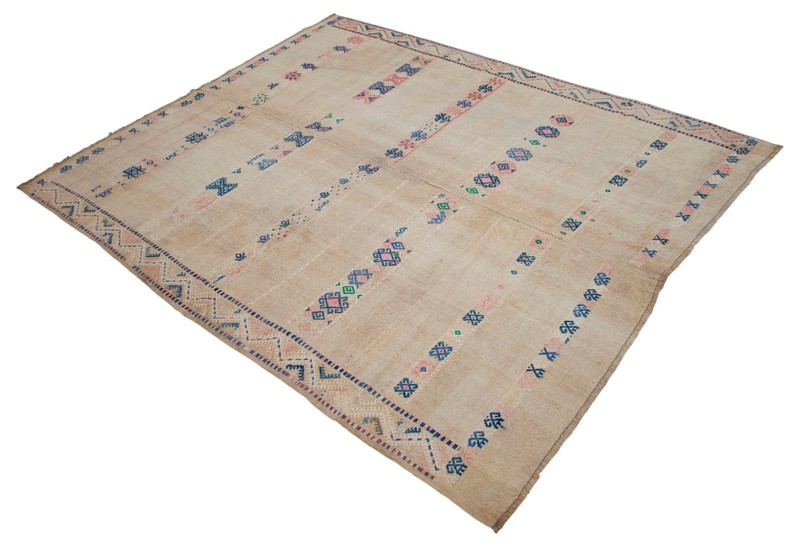 Vintage Turkish Rug Kilim Hand Woven Natural Wool Area Rug Sofreh! 6x7 ft Approx gallery