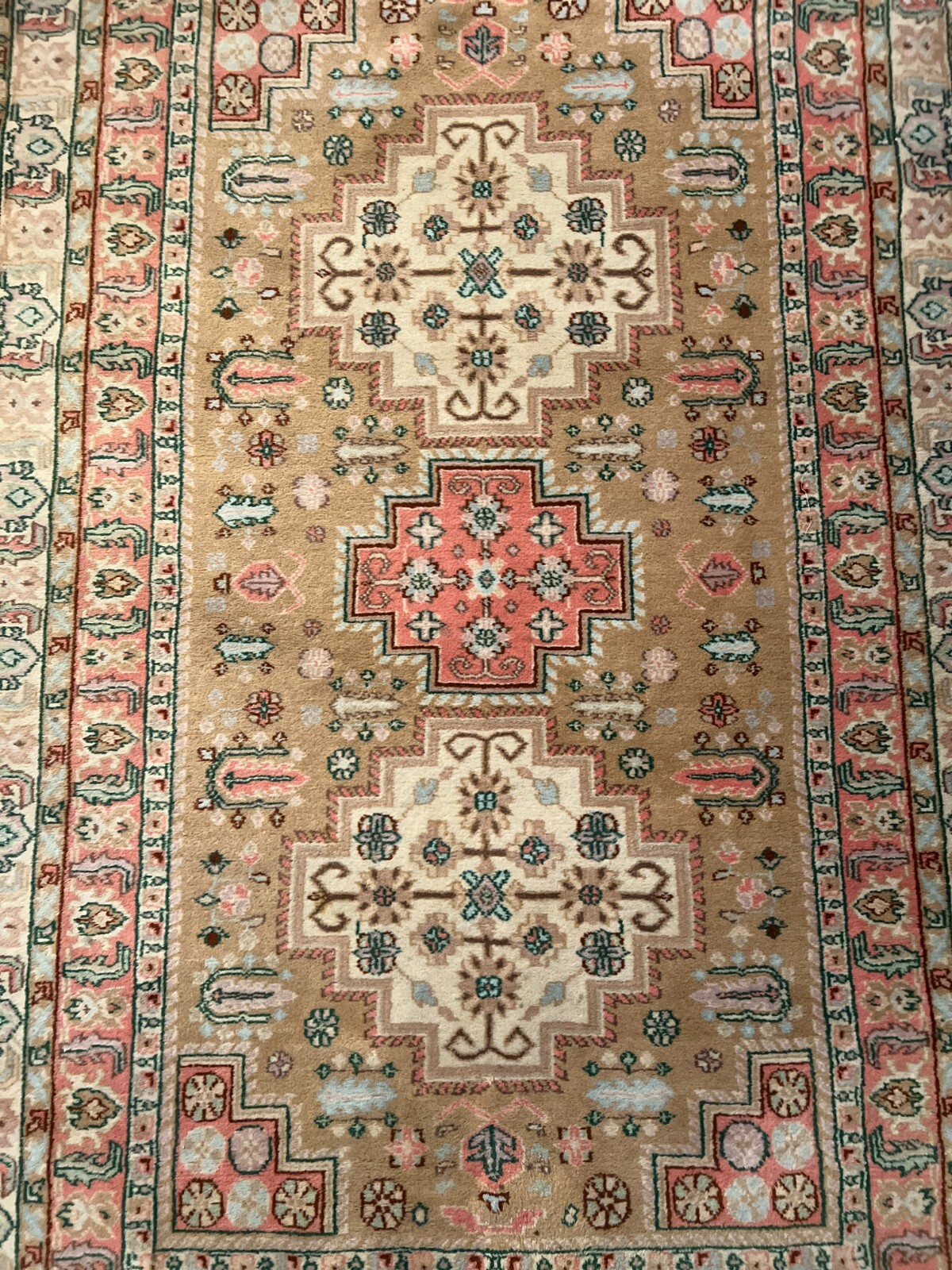 Vintage rose and beige hand knotted wool rug 50" X 87" gallery