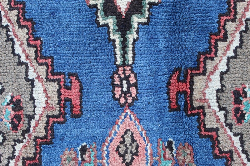 Vintage Hand Made Traditional Oriental Wool Blue Long Runner 310x74cm gallery