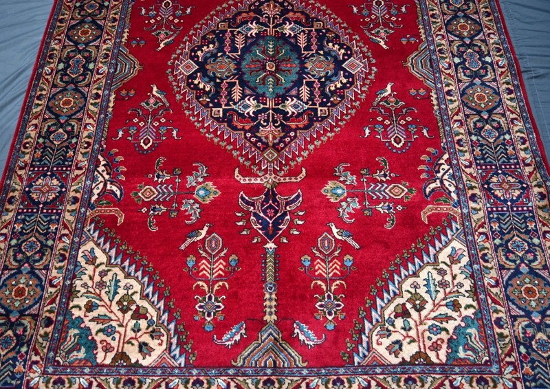 Fine Antique Caucasian Rug 7x10 ft Red Handmade Heris Kazak Vintage Oriental Rug gallery