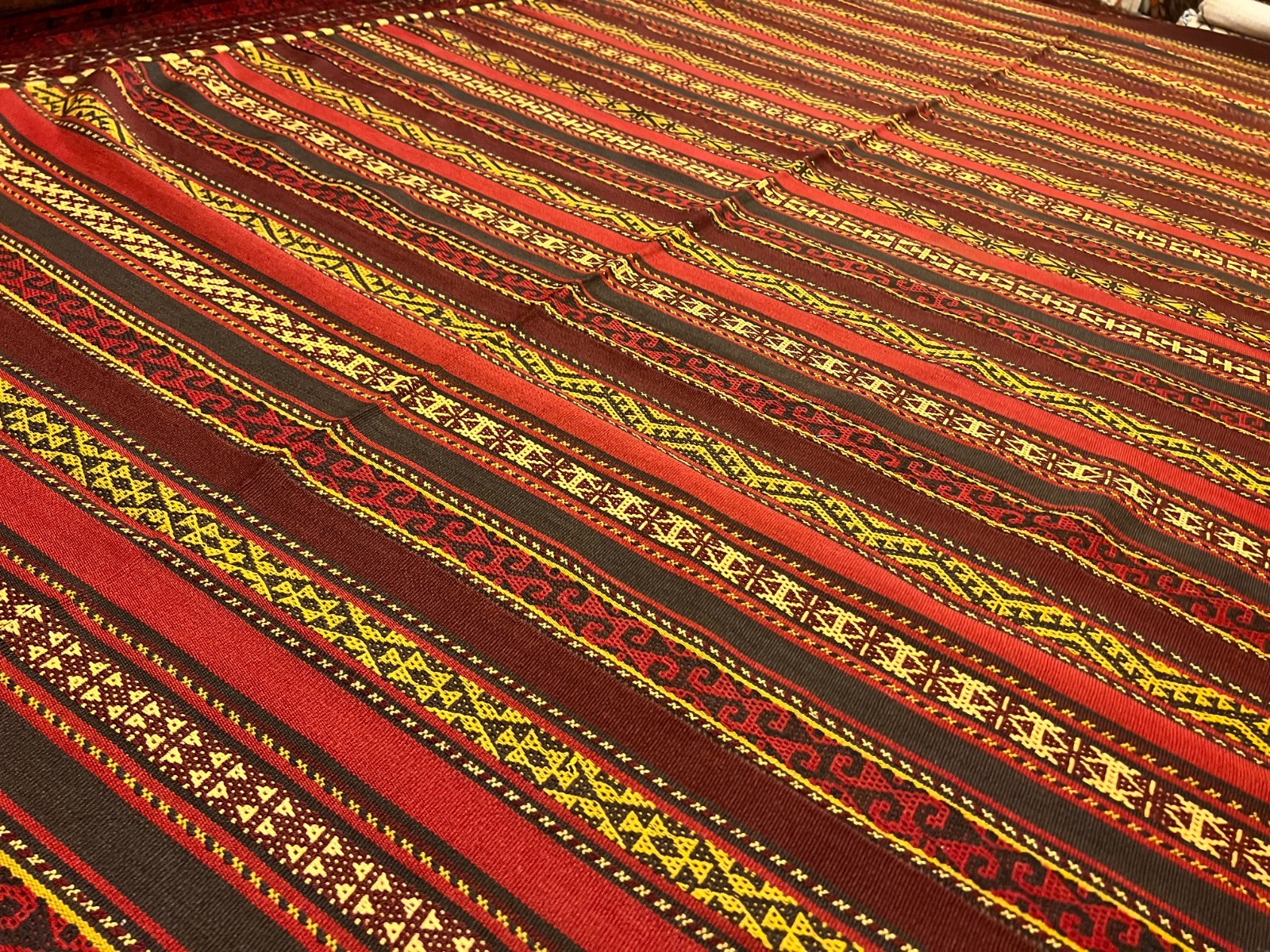 360 X 170 cm Stunning Vintage Ghajari Shall Uzbek Sofrah Kilim Embroidered Kilim gallery
