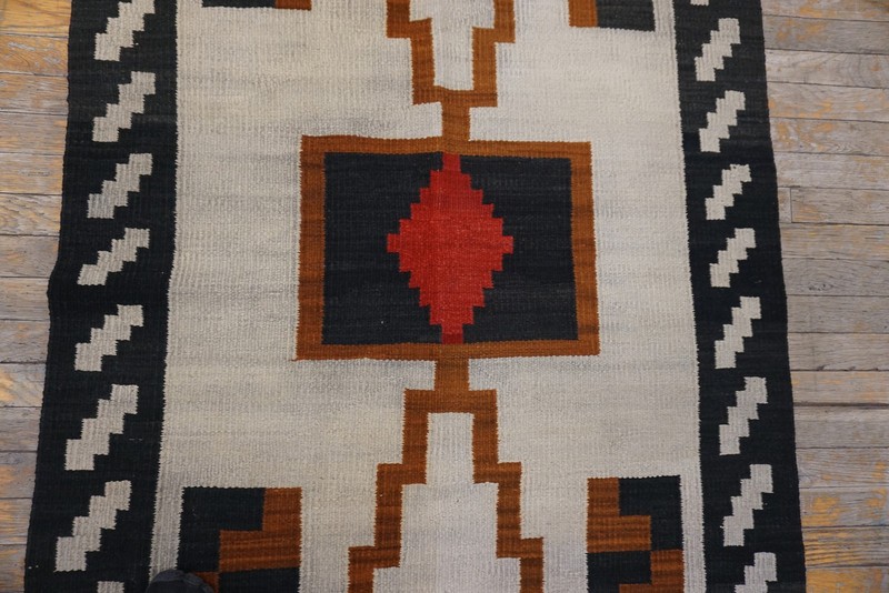 3'x7' Antique Native American Navajo Geometric Design Ivory Color Rug gallery