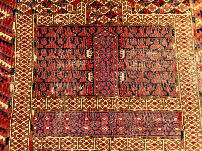 Red Distressed Low Pile Turkish Tribal Rug 4x5 ft Hand Knotted Vintage Carpet gallery