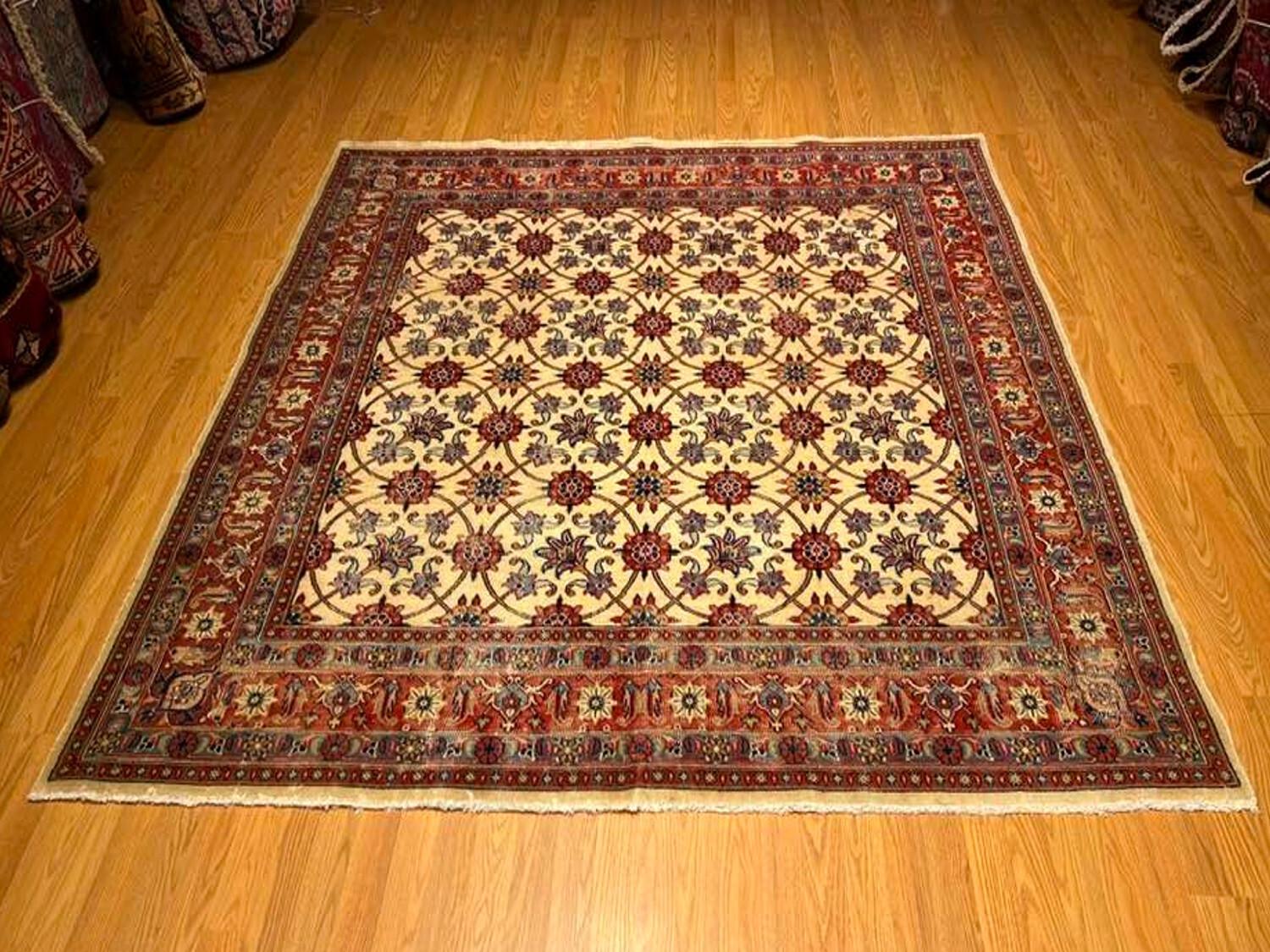 6.5 x 6.5 Handmade Antique Fine Quality Esfahaan Square Rug Natural Dye Wool gallery