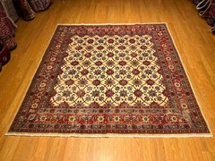6.5 x 6.5 Handmade Antique Fine Quality Esfahaan Square Rug Natural Dye Wool