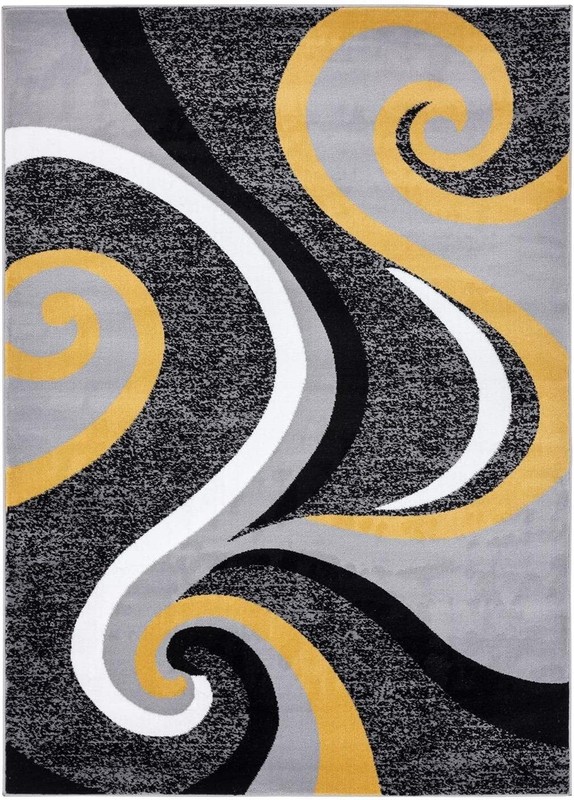 Home Decor Yellow Rugs Swirl Modern Abstract Area Rug Stylish Premium Rug gallery