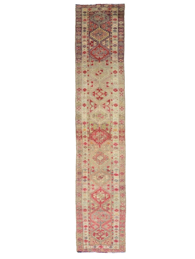 Vintage Turkish Hand-Knotted Oushak Rug - Wool Pastel Extra Long Runner 3x16 ft