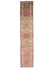 Vintage Turkish Hand-Knotted Oushak Rug – Wool Pastel Extra Long Runner 3×16 ft