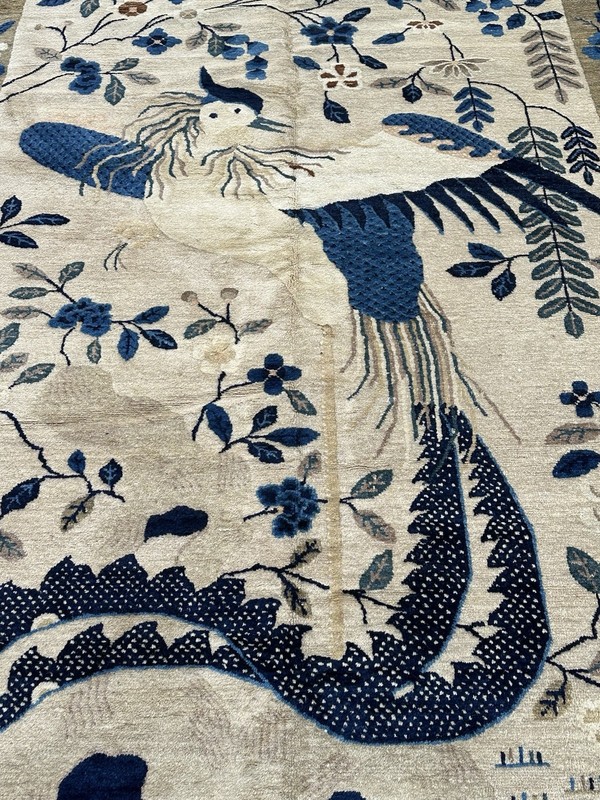 Ci 1920's ANTIQUE ART DECO CHINESE RUG 5.2x7.6 PHOENIX BIRD DESIGN ONE OF A KIND gallery