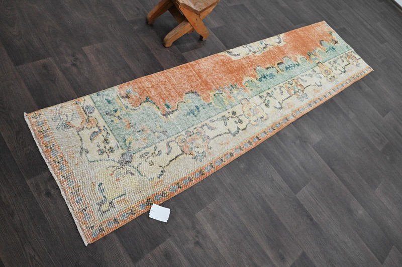 Vintage Turkish Runner Rug 2x8ft Wool Anatolian Handmade Hallway Oushak ORANGE gallery