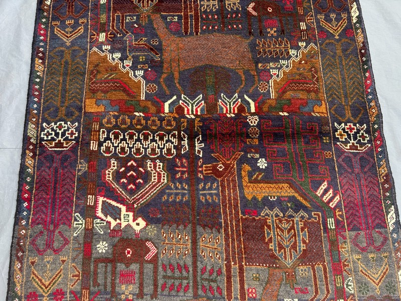 4x7 Vintage Baluchi Pictorial Animal Hunting Rug – Hand-Knotted, Tribal Rug gallery