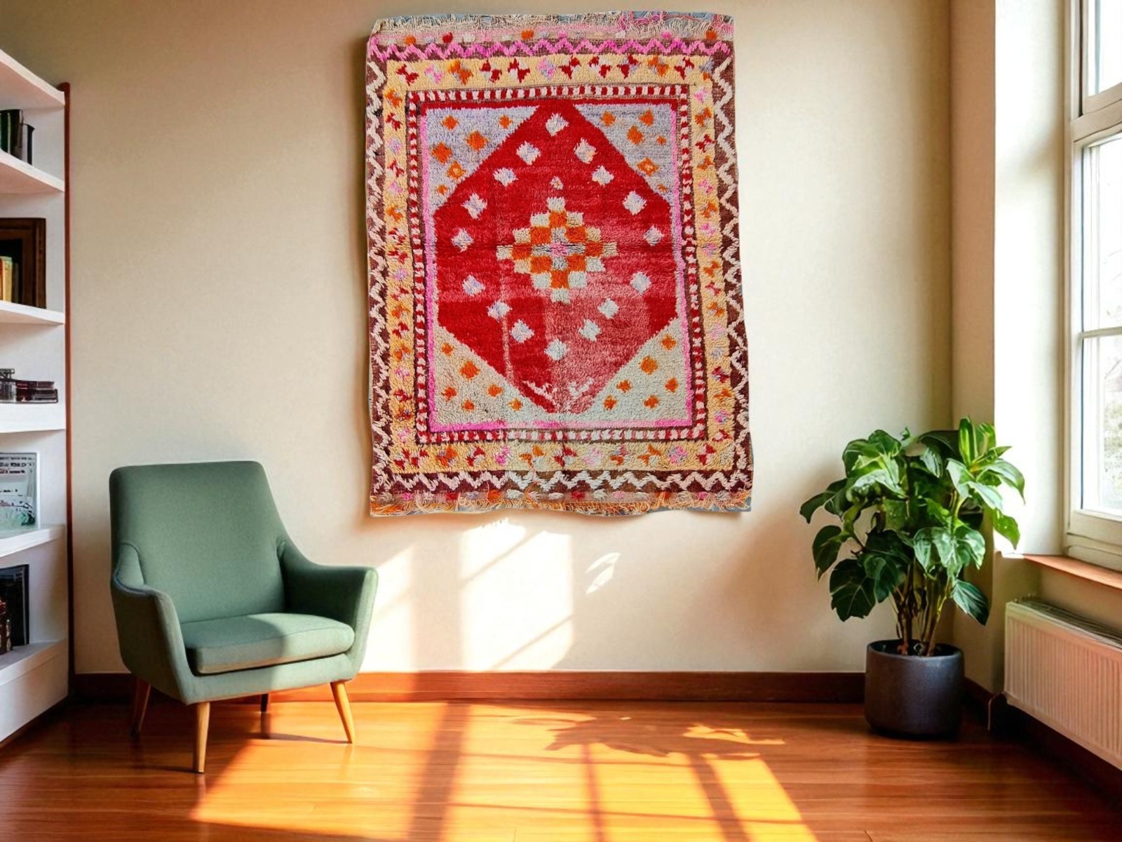 Antique Rug 4x5, 4x5 kilim rug, Geometric carpet, hand-woven rug, Rare items gallery