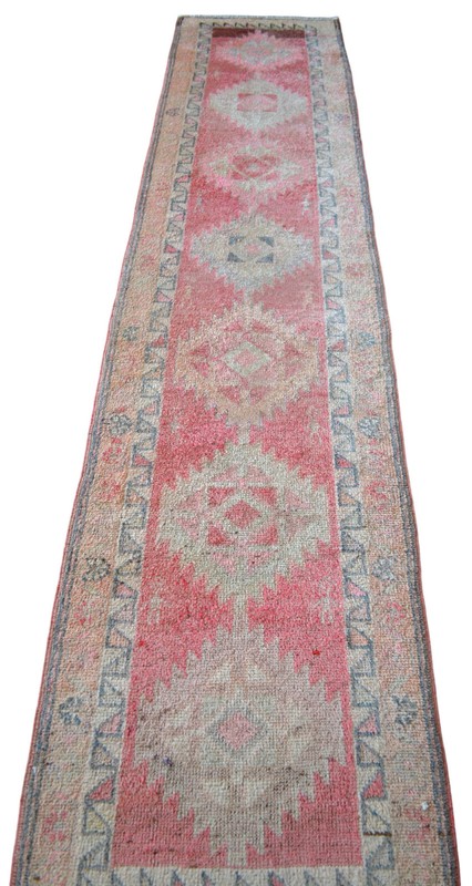 Turkish Runner Rug, Hand Made Rug, Tribal Wool Rug, PINK Runner Rug 3 x 11 ft gallery