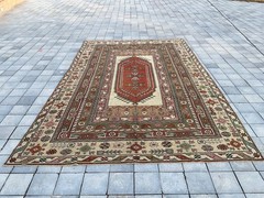 7×11 Red Beige Oversize Area Rug, Handmade Turkish Rug, Wool Rug, 7.3×11.4 Ft