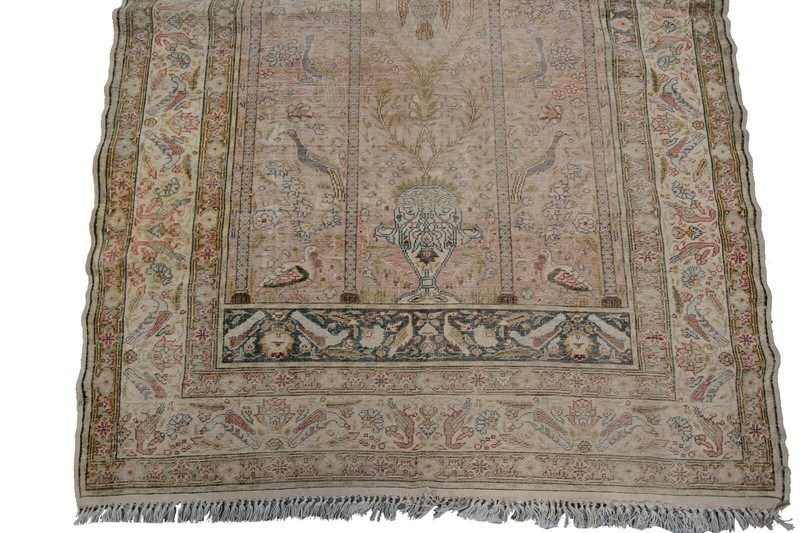 4x6 Rare Antique Fine Silk Handmade Traditional Rug Birds Design Pink c.1870 gallery