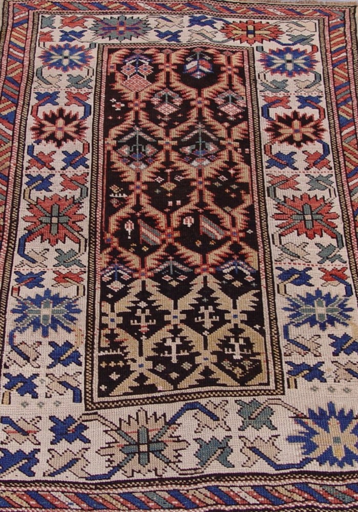 3' x 4'7" ANTIQUE 1880s CAUCASIAN GENJE TRIBAL HAND KNOTTED WOOL ORIENTAL RUG